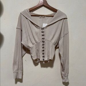 Free People Girl’s Night Thermal Hoodie White NWT